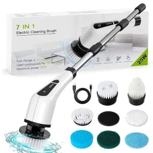 فرشاة التنظيف الكهربائية الدوّارة 7 في 1 القابلة للشحن (25 واط) لتنظيف الحمامات والبلاط والمطابخ
